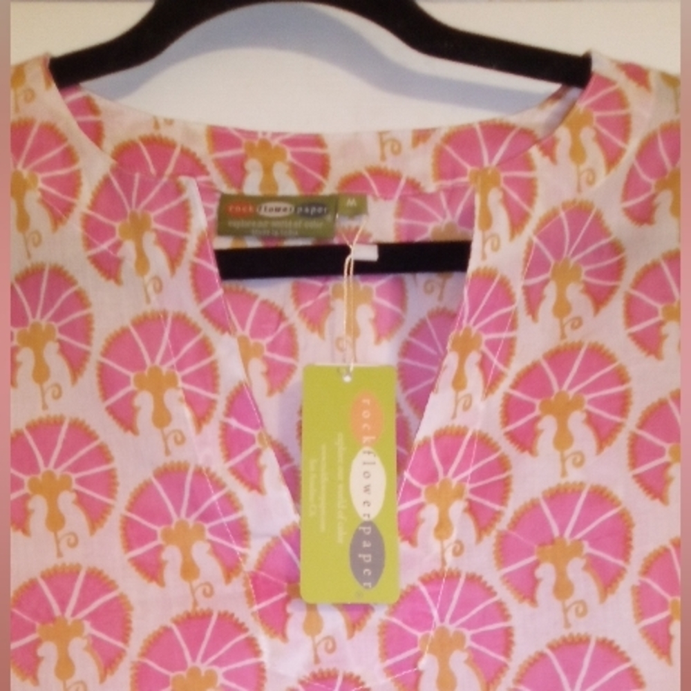 Rock Flower Paper Boho Pink Cotton Kurta Tunic Top Coastal Size Medium - Picture 2 of 6
